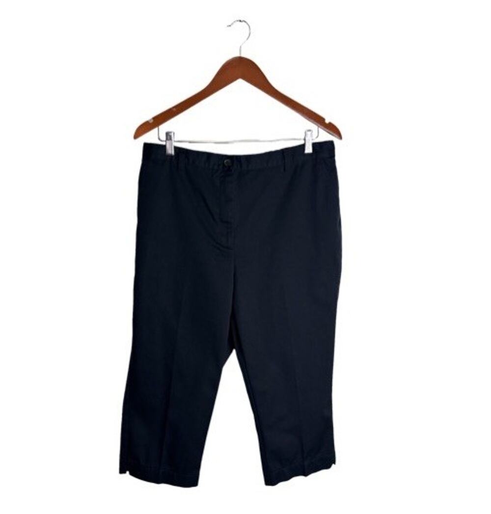 Land’s End Trouser Straight Leg Capri High Rise 14 Elastic Waist Cotton Black